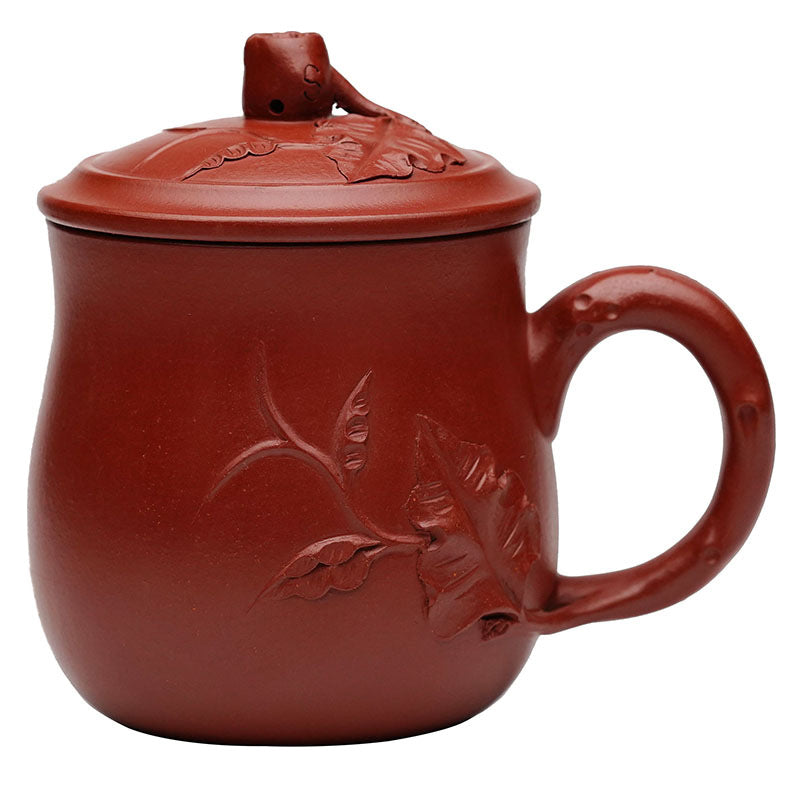Handmade Yixing purple sand tea cup with lid, featuring a leaf design for a stylish office or household use.