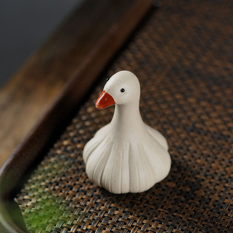Handmade Yixing purple sand tea pet ornament, cute goose decoration for tea ceremony and tea table accessories.