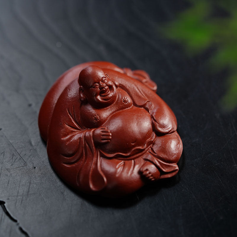 Handmade purple clay Buddha sculpture, original Yixing craft, decorative tea table ornament, unique gift idea.