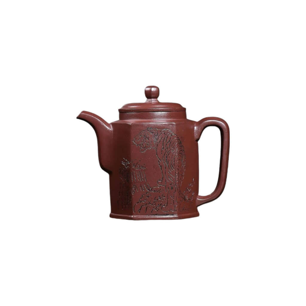 Handmade Yixing purple sand teapot featuring intricate design, ideal for kung fu tea sets and enthusiasts.