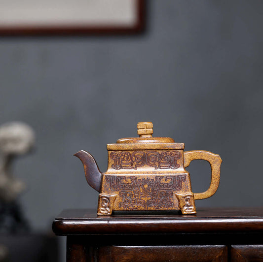 Handmade Yixing purple sand teapot, crafted from raw ore, showcasing traditional design for kung fu tea.