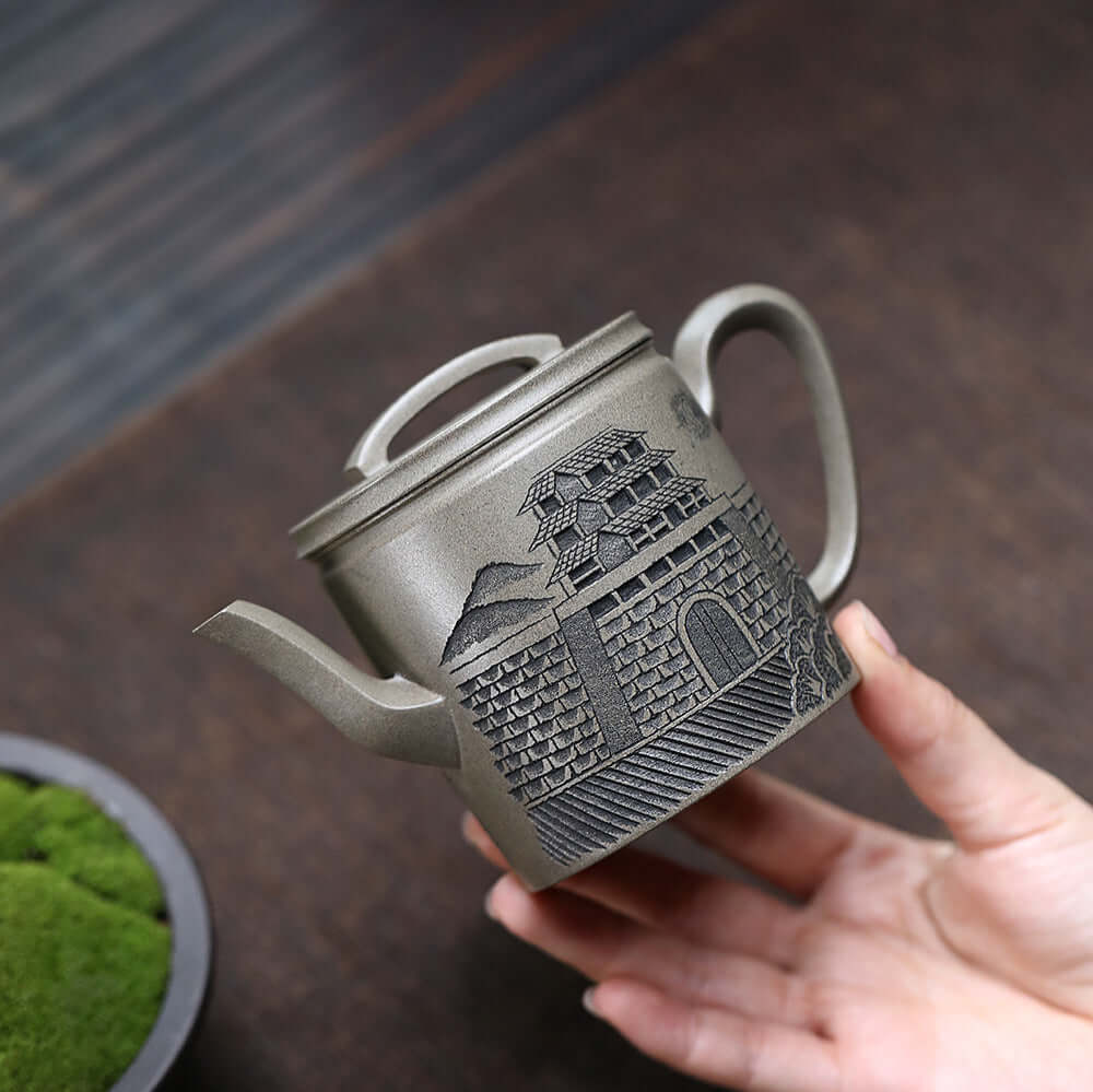 Handmade Yixing purple sand teapot featuring a castle design, perfect for home kung fu tea sets.