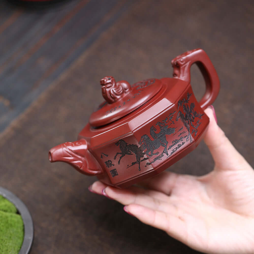 Handmade Yixing purple sand teapot featuring intricate design, perfect for home kung fu tea sets.