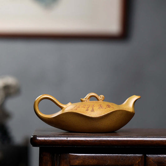 Handmade Yixing purple sand teapot with unique design and intricate details, perfect for home kung fu tea set.