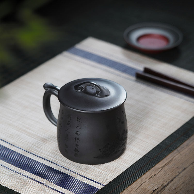 Handmade Yixing purple sand tea cup with lid, showcasing traditional craftsmanship and large capacity for tea enthusiasts.