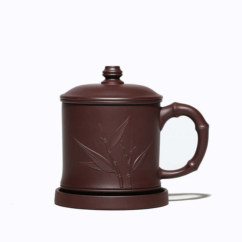 Handmade Yixing purple sand bamboo leaf compartment cup, perfect for tea lovers and genuine gift options.