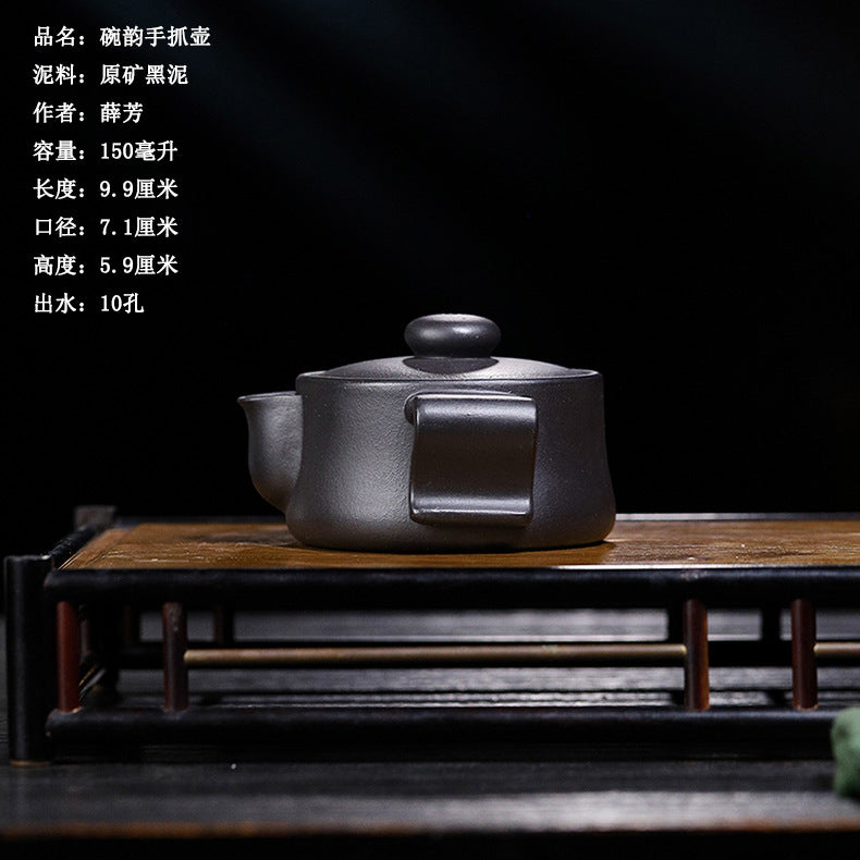 Handmade Yixing purple sand teapot, four-square design, crafted from original clay, ideal for home kung fu tea sets.