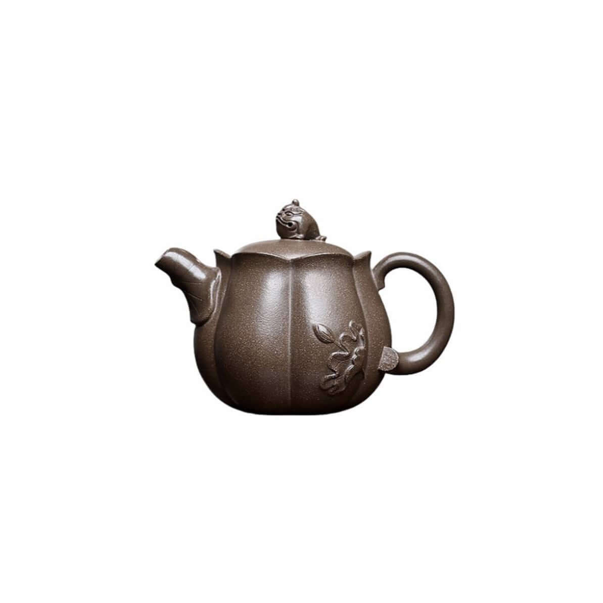 Handmade Yixing purple sand teapot featuring golden toad and lotus design, perfect for kung fu tea set.