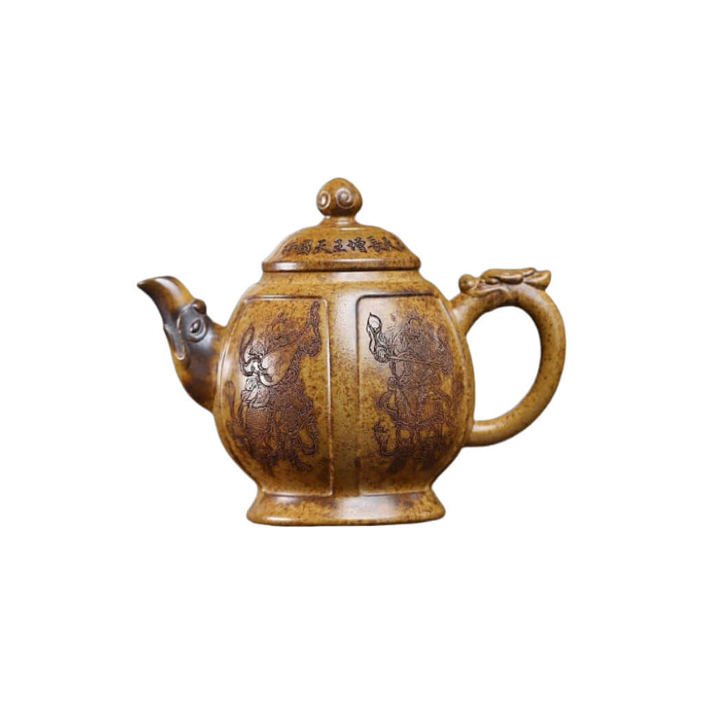 Handmade Yixing purple sand teapot featuring intricate designs, perfect for household kung fu tea sets.
