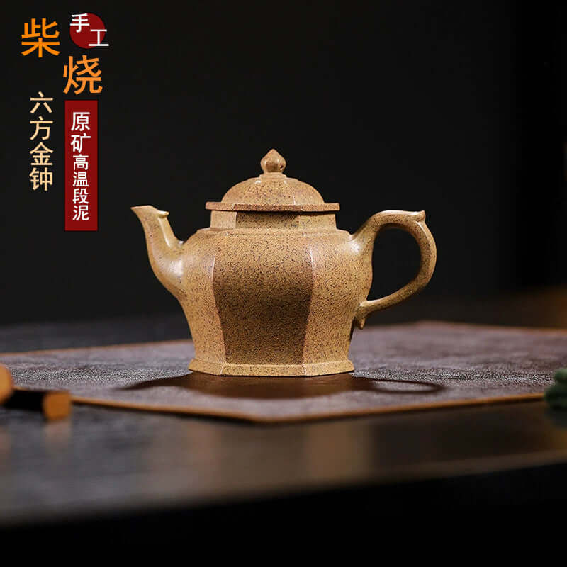 Handmade Yixing purple sand teapot crafted from original high-temperature clay, featuring a unique six-sided design.
