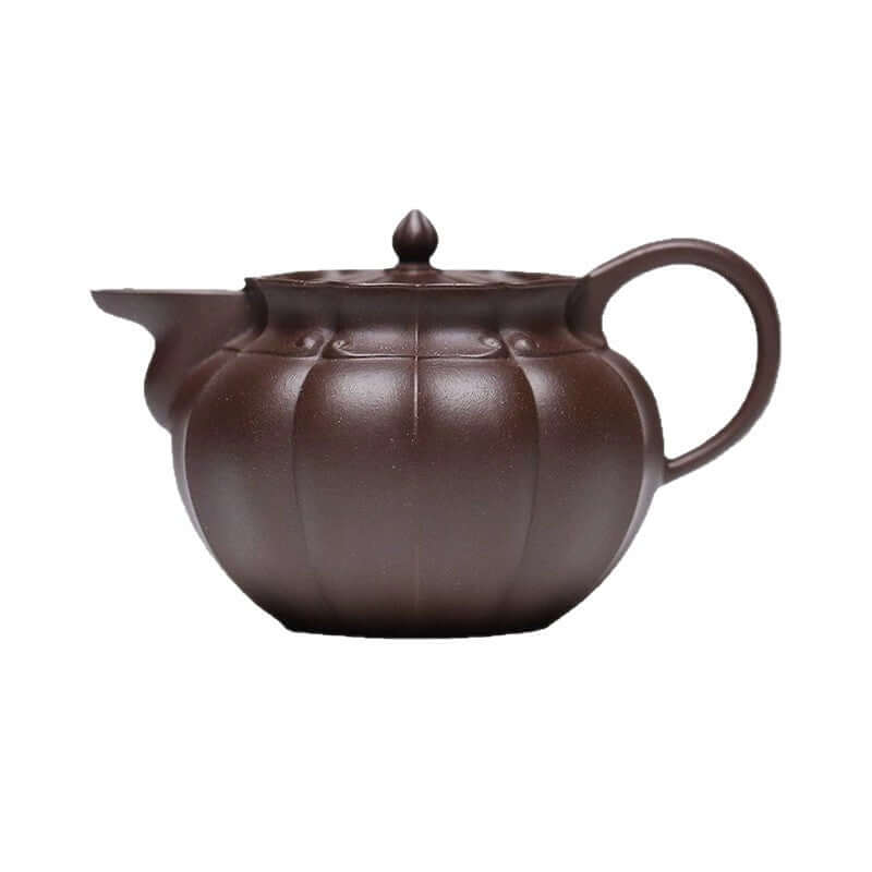 Handmade Yixing purple sand teapot, crafted from original purple sand, showcasing a classic monk hat design.