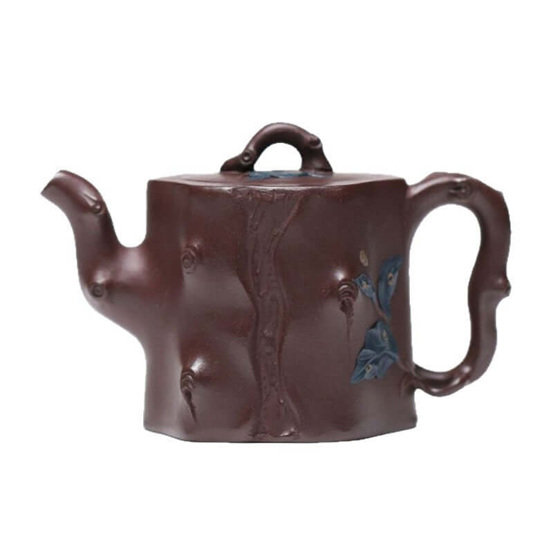 Handmade Yixing purple sand teapot featuring a bionic tree stump design and original purple clay craftsmanship.