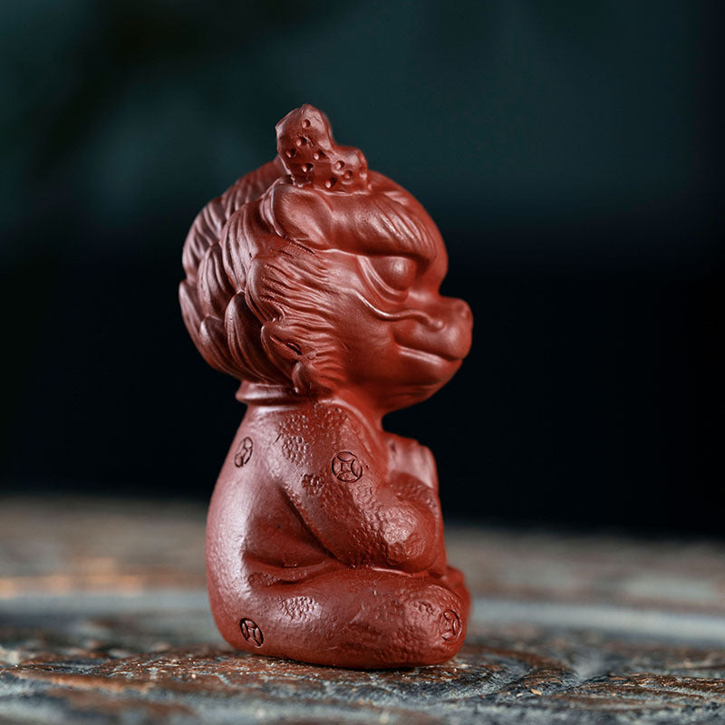 Handmade Yixing purple sand tea pet, little dragon man ornament, perfect for tea sets and unique gift ideas.