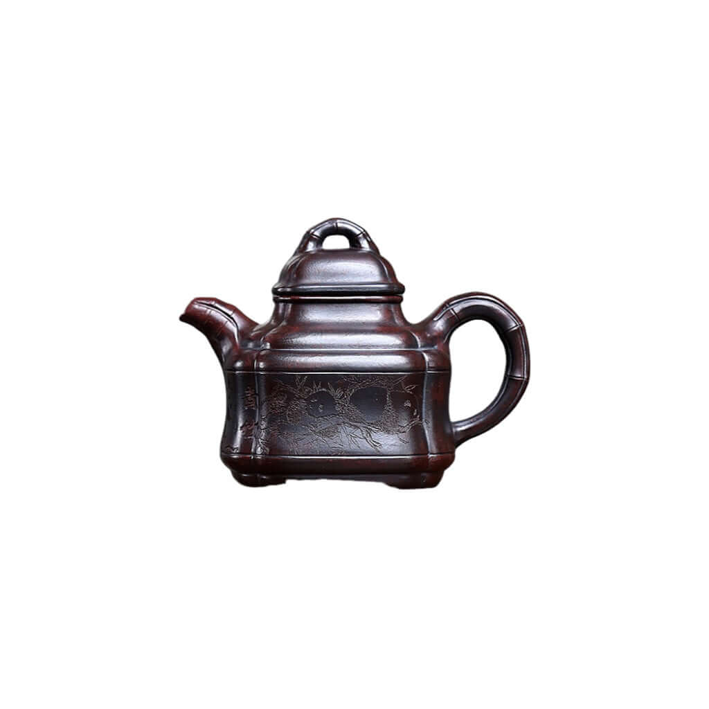 Handmade Yixing purple sand teapot, crafted from raw ore with bamboo design, perfect for kung fu tea set.