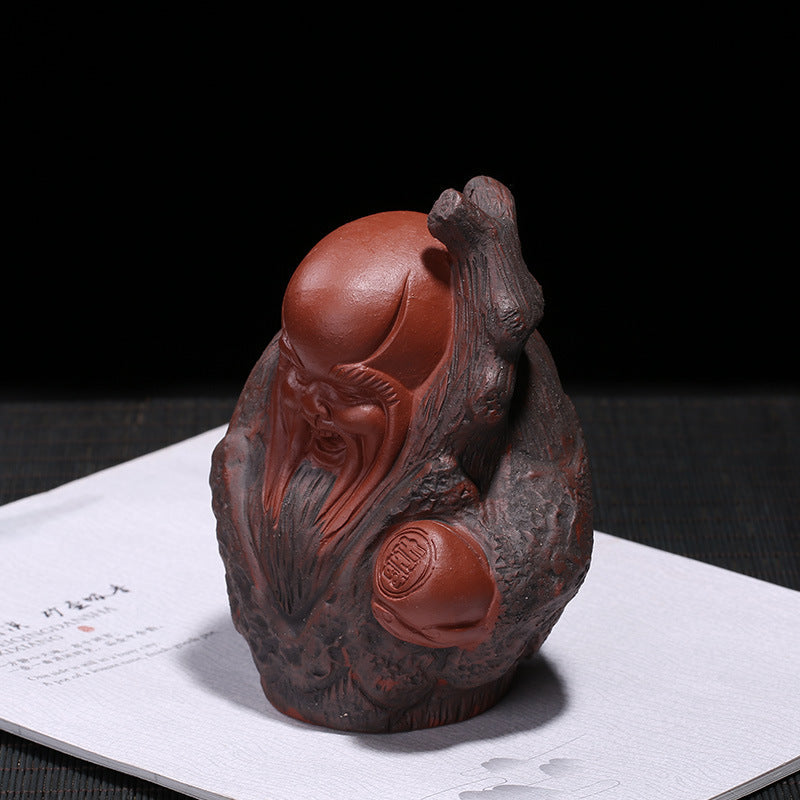 Handmade Yixing purple sand tea pet figurine, unique birthday gift, decorative tea tray sculpture.