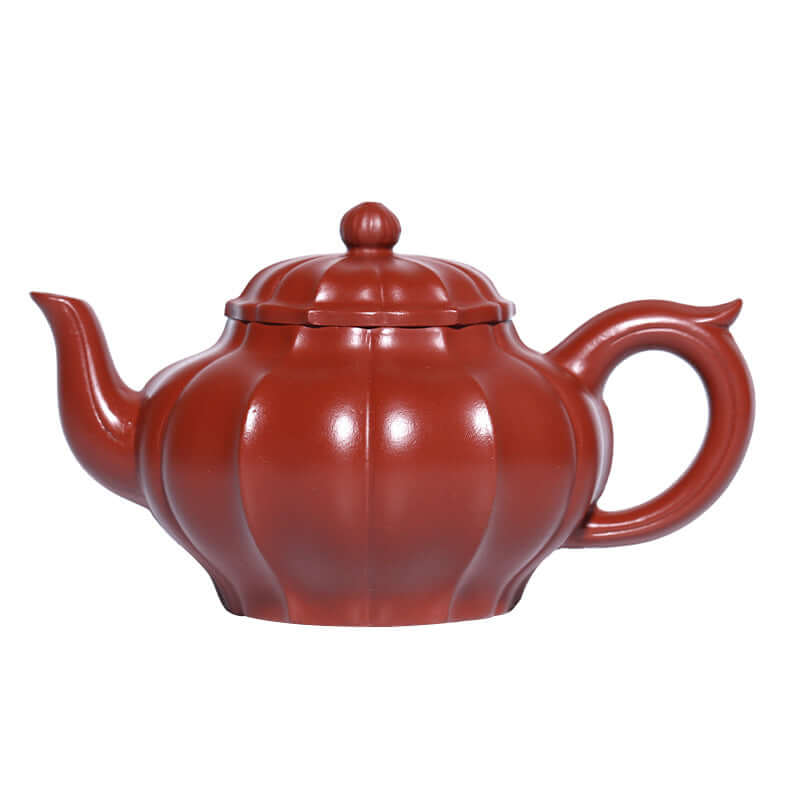 Handmade Yixing purple sand teapot with elegant pumpkin shape and glossy finish, perfect for Kung Fu tea.