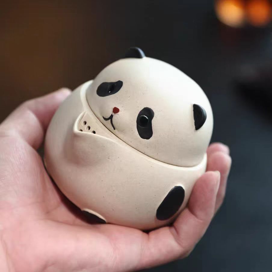 宜兴紫砂壶200CC熊猫手抓壶原矿手工分茶器茶叶罐雕塑茶具泡茶盖碗