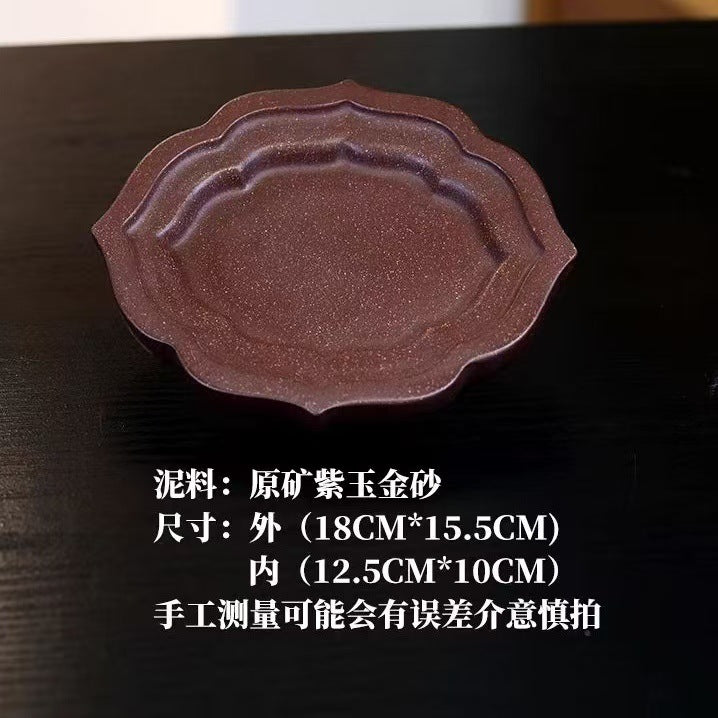 宜兴精品紫砂壶承茶托盘家用功夫茶具配件陶瓷养壶垫海棠花干泡台