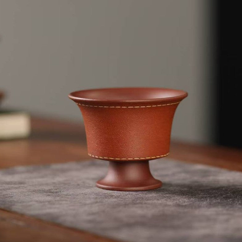 宜兴紫砂三才盖碗150CC/110CC创意皮革纹功夫茶具茶杯双色粉浆