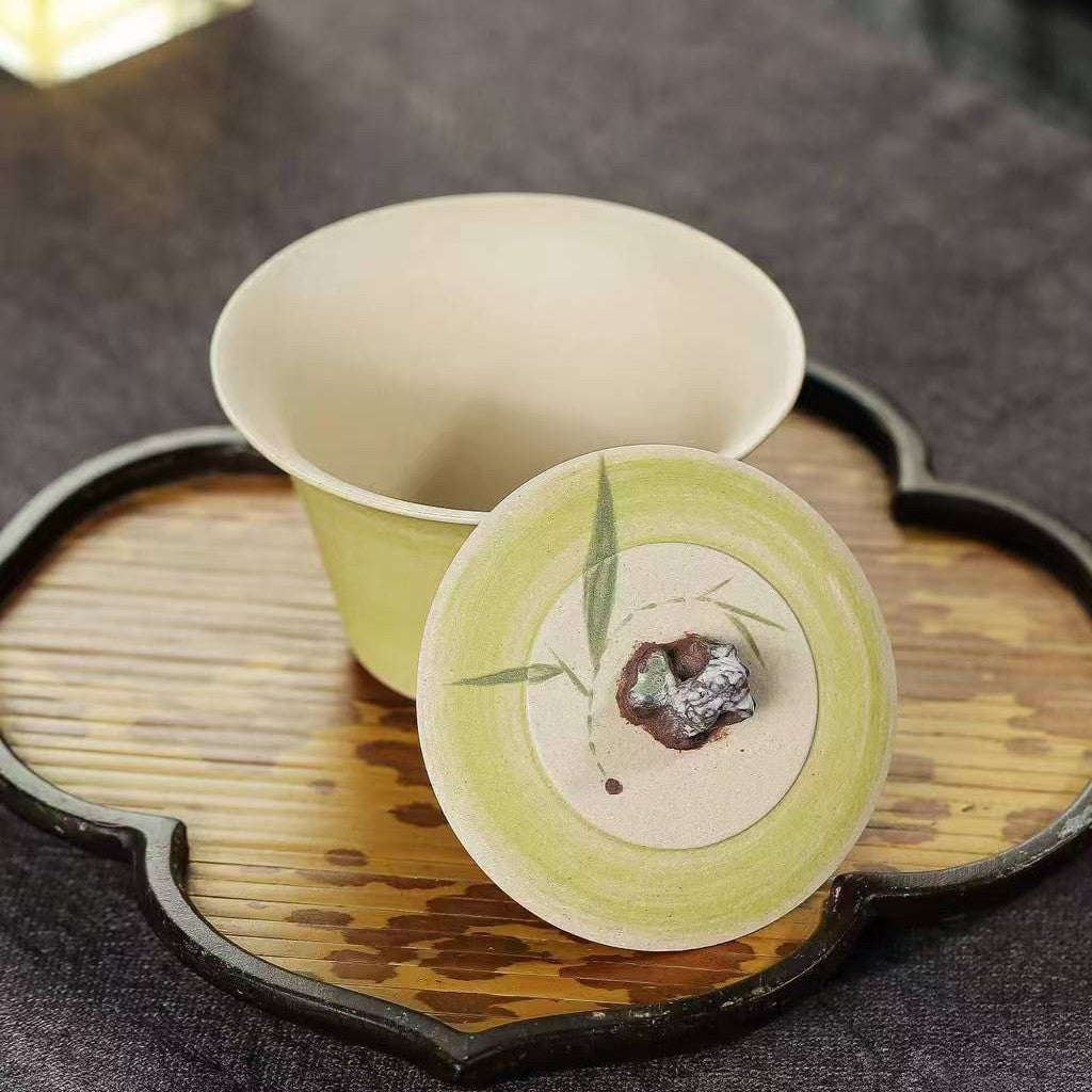 宜兴原矿紫砂盖碗蝶恋花100CC 见山盖碗 创意手工作品两才盖碗功夫茶具