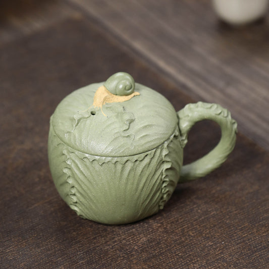 宜兴紫砂主人杯茶杯230CC手工创意仿生白菜百财蜗牛杯功夫品茗杯盖杯