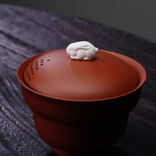 宜兴原矿紫砂杯泡茶杯二才玉兔盖碗120毫升