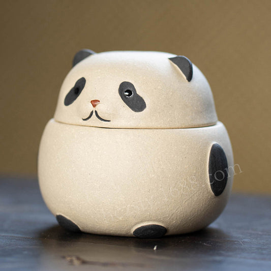 宜兴紫砂壶熊猫手抓壶200CC原矿手工分茶器茶叶罐雕塑茶具泡茶盖碗