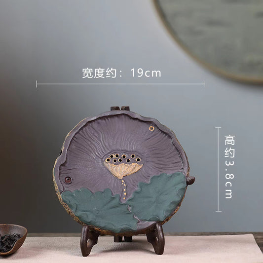 宜兴紫砂壶干泡台家用储水式小茶盘茶道配件手工荷塘月色壶承直径19CM
