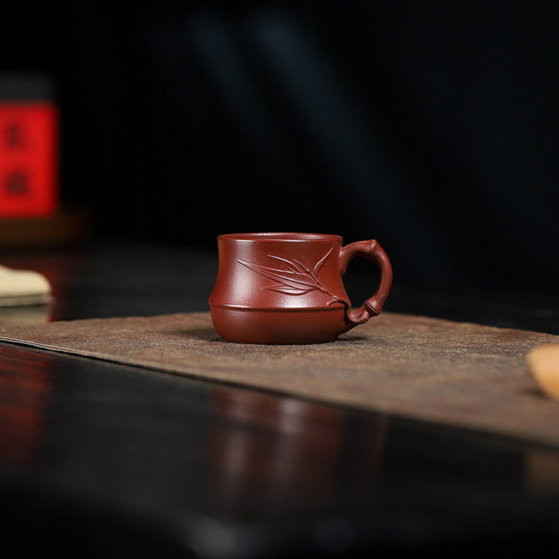 防烫手带把品茗杯宜兴原矿紫砂杯龙血砂小号紫砂茶杯茶具配件批发