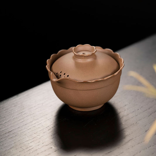 宜兴紫砂石榴盖碗220CC三才碗原矿段泥茶具批发厂家纯手工茶杯子