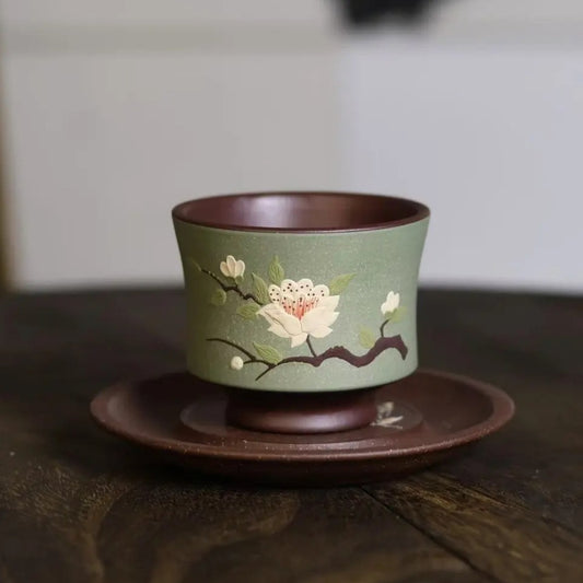 宜兴紫砂彩砂手绘功夫茶具家用简约敬茶碗主人杯品茗杯 160毫升