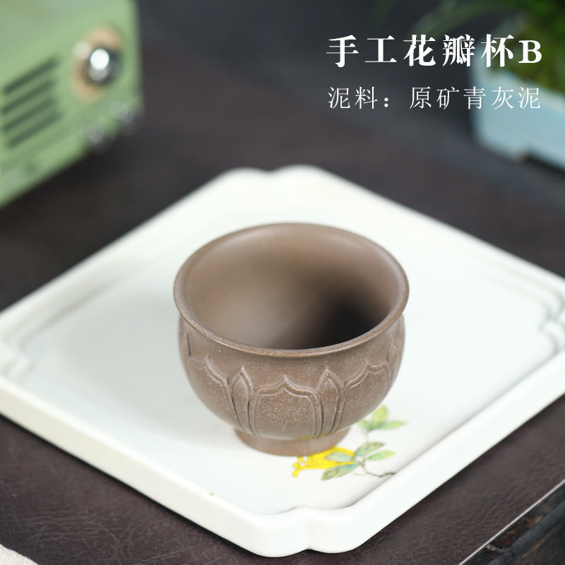 宜兴厂家直销茶杯纯全手工紫砂主人杯原矿红泥花瓣杯大容量品茗杯