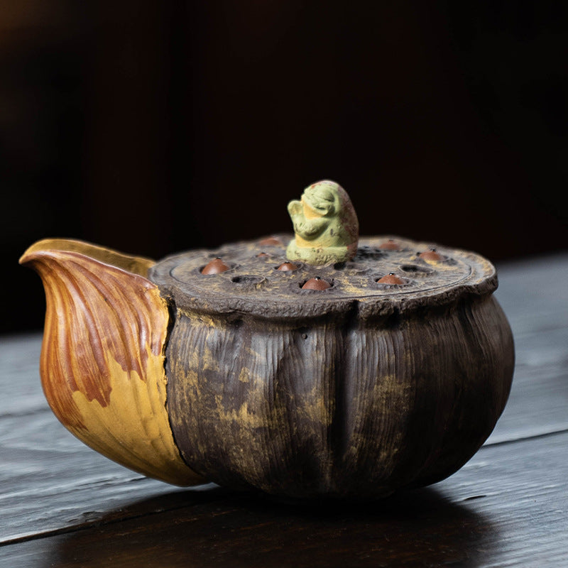 宜兴紫砂壶230CC原矿手抓壶青蛙莲蓬分茶器泡茶杯荷叶公道杯盖碗茶具