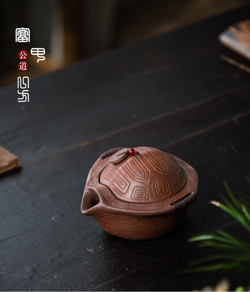 宜兴紫砂140CC龟壳公道杯茶宠摆件乌龟茶具盖碗手抓壶公道杯泡茶壶礼品