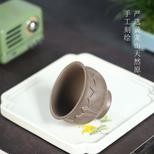 宜兴厂家直销茶杯纯全手工紫砂主人杯原矿红泥花瓣杯大容量品茗杯