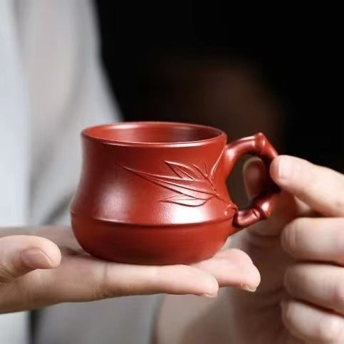 宜兴紫砂杯有把竹节杯主人杯泡茶杯功夫茶具品茗杯茶具零配批发
