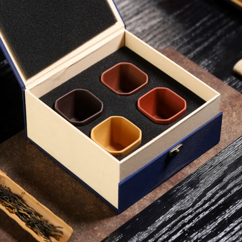 四色品茗杯茶具配件紫砂茶杯套装宜兴原矿手工紫砂杯一件代发批发