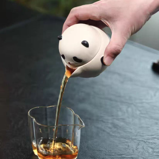 宜兴紫砂壶200CC熊猫手抓壶原矿手工分茶器茶叶罐雕塑茶具泡茶盖碗