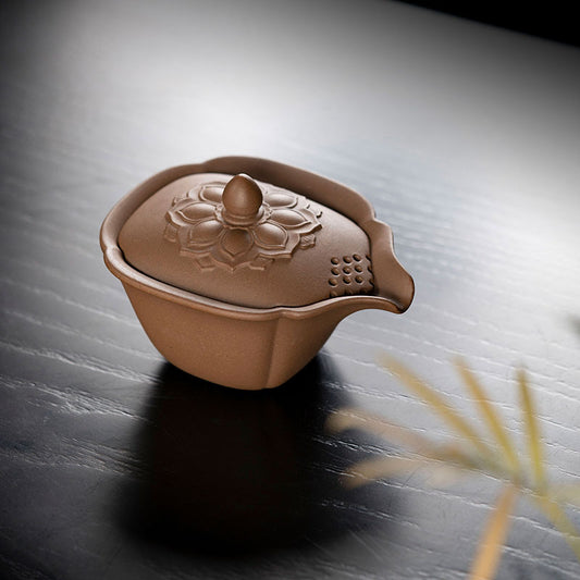 菱花盖碗批发茶具厂家原矿段泥紫砂杯子宜兴正品三才盖碗200CC