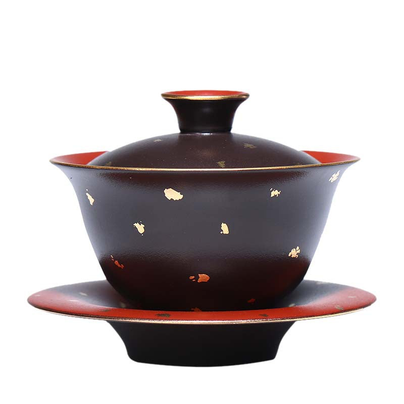 宜兴原矿紫砂盖碗175CC礼盒批发纯全手工满天星功夫茶具套装三才茶碗