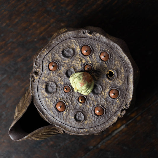 宜兴紫砂壶230CC原矿手抓壶青蛙莲蓬分茶器泡茶杯荷叶公道杯盖碗茶具