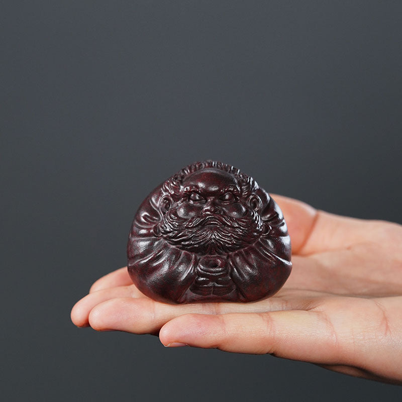 Handmade Yixing purple sand Daruma incense insert, beautifully carved, perfect gift and tea pet health ball.