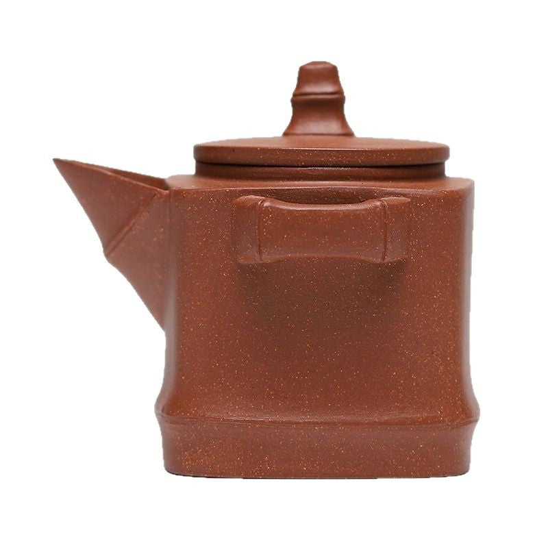 Handmade Yixing purple sand teapot with a square design, perfect for Kung Fu tea, featuring a non-hot handle.