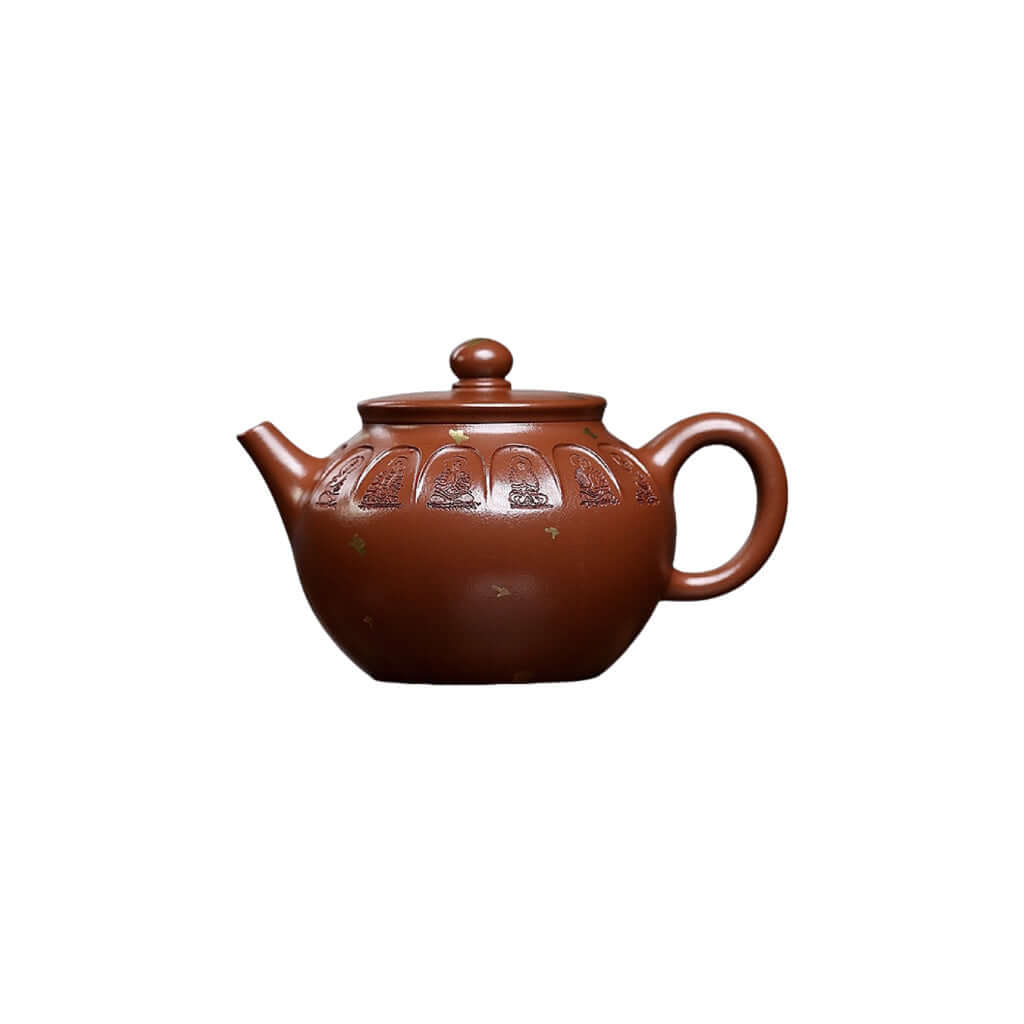 Handmade Yixing purple sand teapot with intricate designs, ideal for kung fu tea sets and tea enthusiasts.