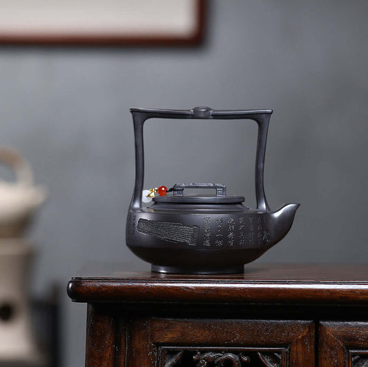 Handmade Yixing purple sand teapot with unique design, crafted by Yixing artisans for Kung Fu tea sets.