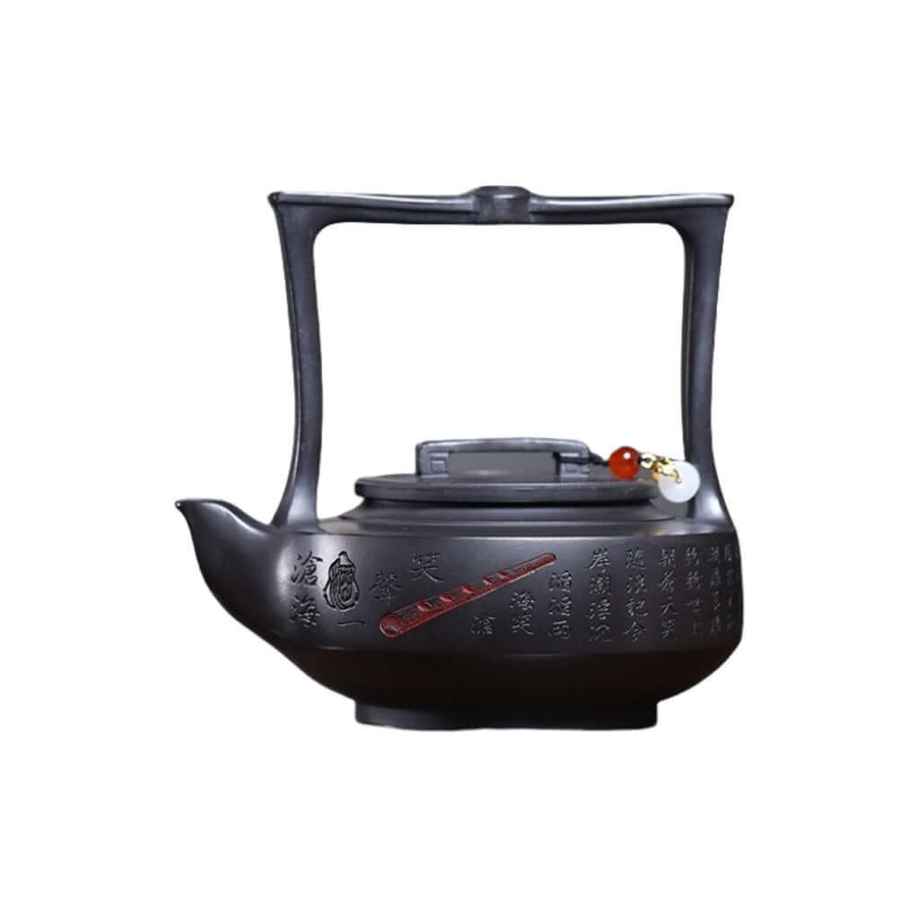 Handmade Yixing purple sand teapot featuring original mineral black iron stone, ideal for Kung Fu tea sets.