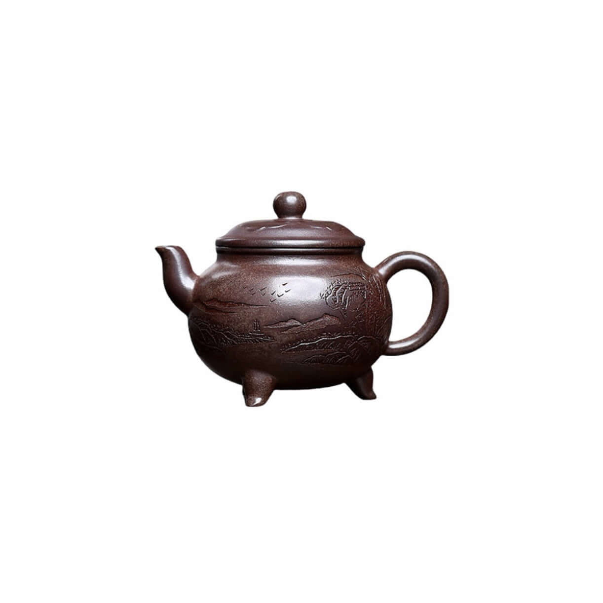 Handmade Yixing purple sand teapot featuring intricate designs, crafted from original purple clay for exquisite tea brewing.