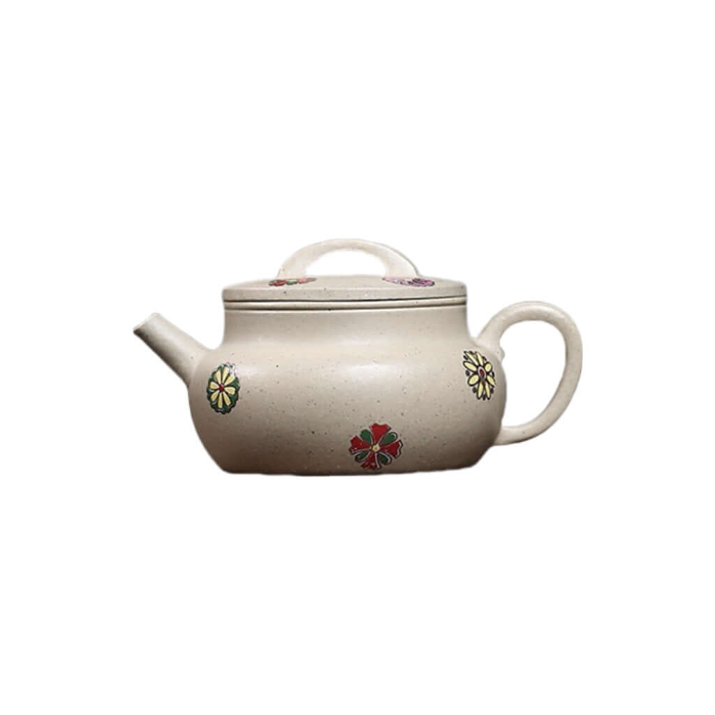 Handmade Yixing purple sand teapot with colorful floral design, perfect for Kung Fu tea set and drop shipping.