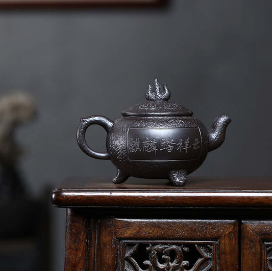 Handmade Yixing purple sand teapot with Kirin design, perfect for home kung fu tea set.