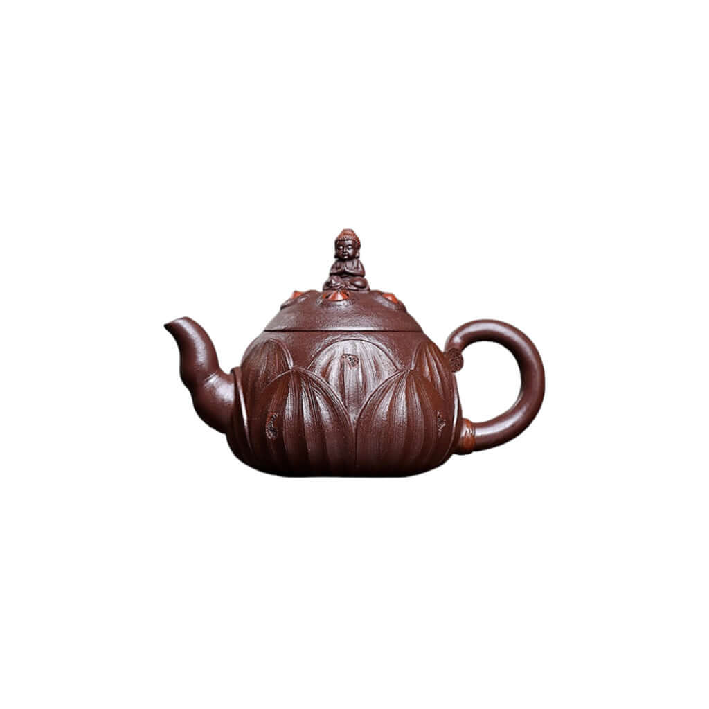 Handmade Yixing purple sand teapot with lotus design, crafted from original purple clay, ideal for kung fu tea sets.